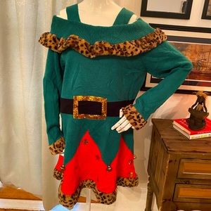 NWOT Knit Jingle Bell Elf Dress Ugly? Christmas Sweater Holiday Time L 12 14